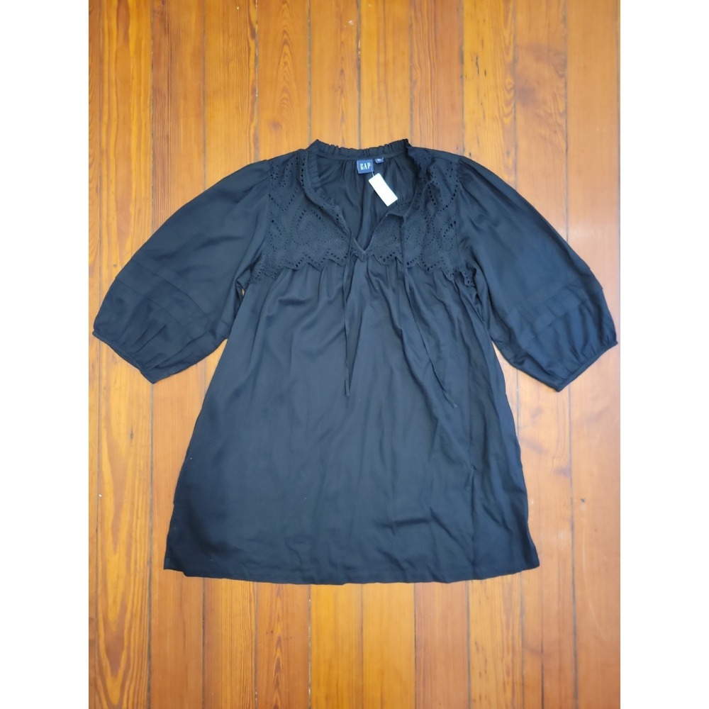 Gap Black Dress Womens XL Summer Cotton Blend Eyelet Mini Flowy Cool Breathable